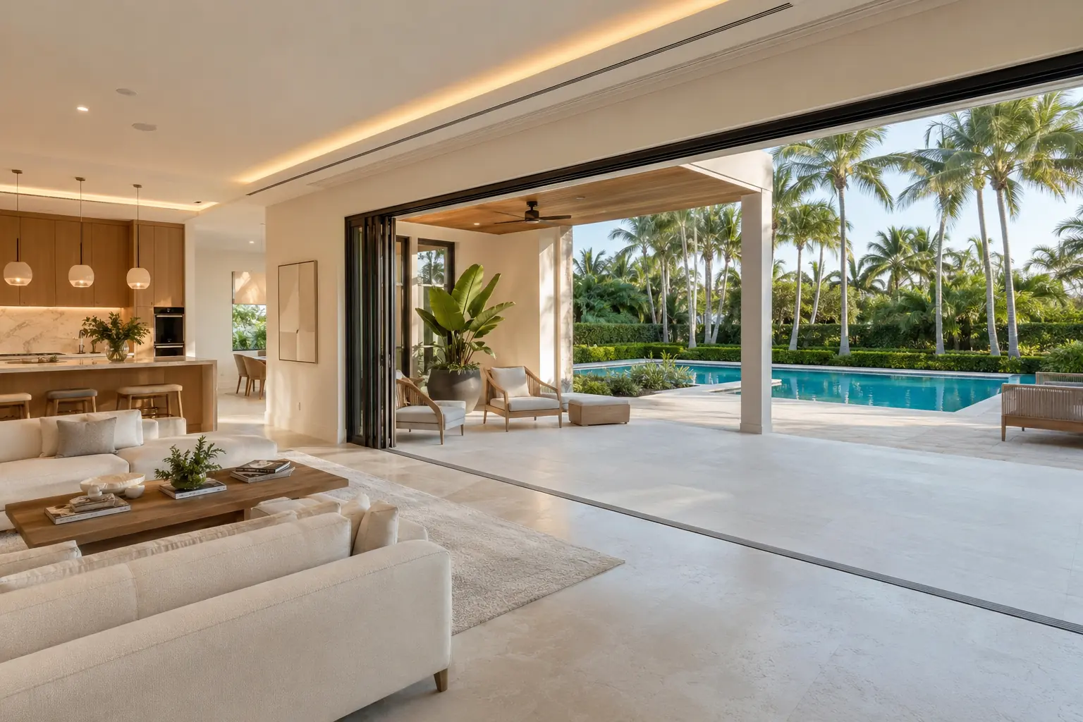 Florida home interior with pool and outdoor living