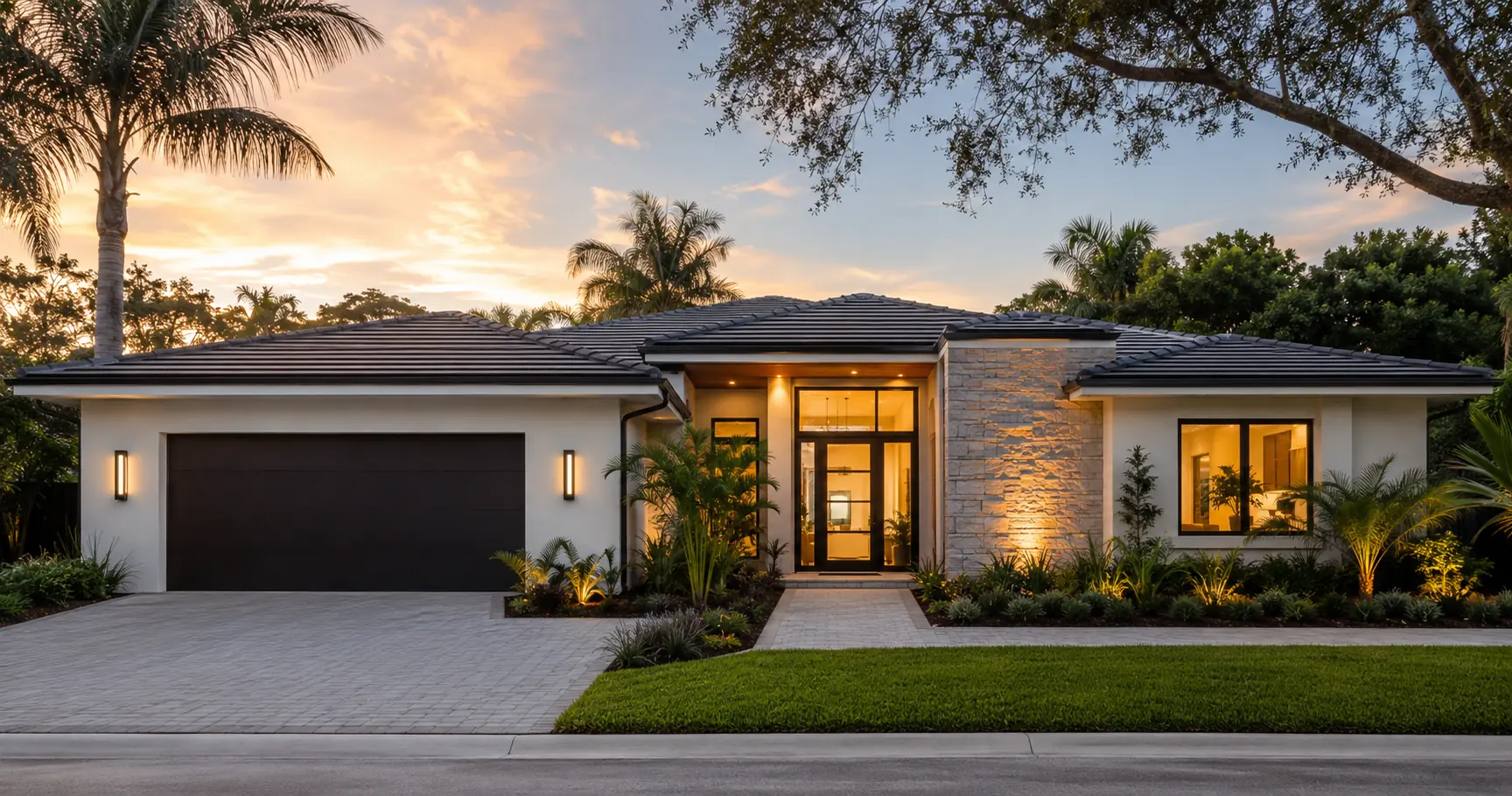 Modern Florida home at golden hour